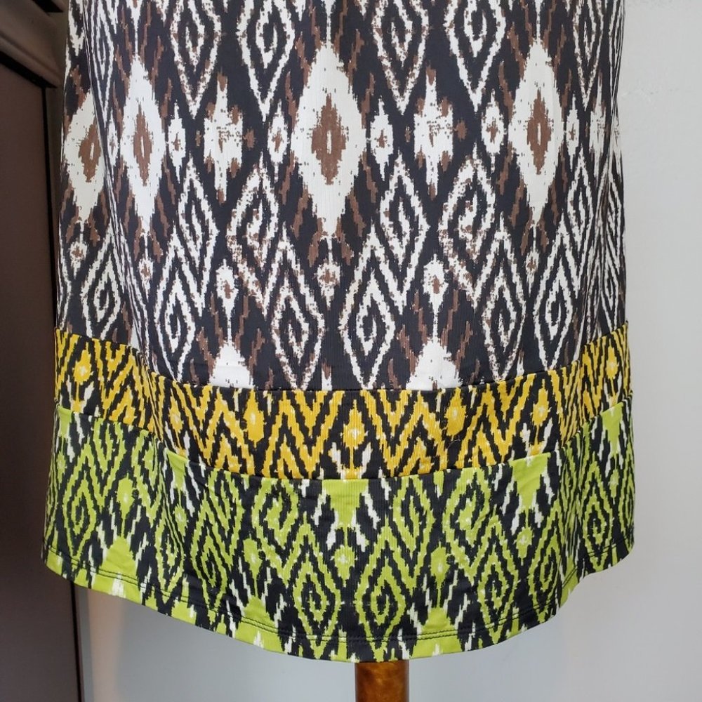 INC International Green Brown Black Sleeveless V-Neck Halter Dress Size M - Picture 6 of 8